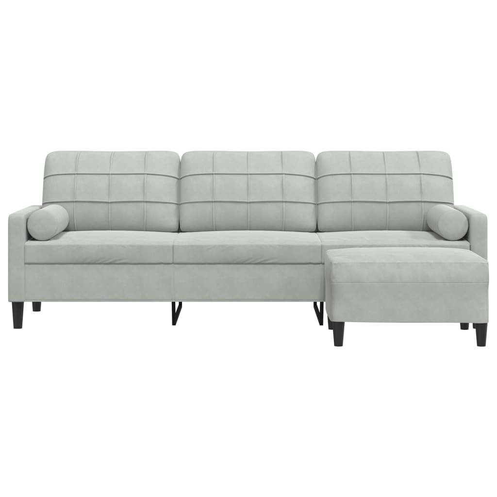 vidaXL 3-Sitzer-Sofa mit Hocker Hellgrau 210 cm Samt