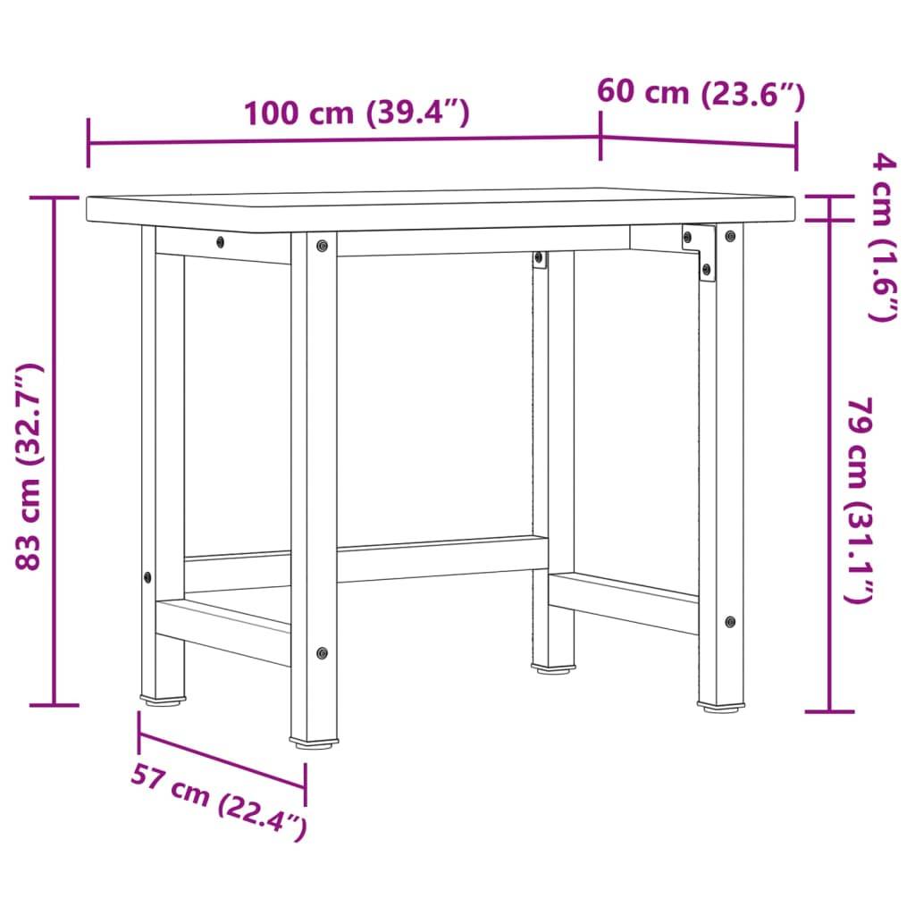 vidaXL Werkbank 100x60x83 cm Massivholz Buche Rechteckig