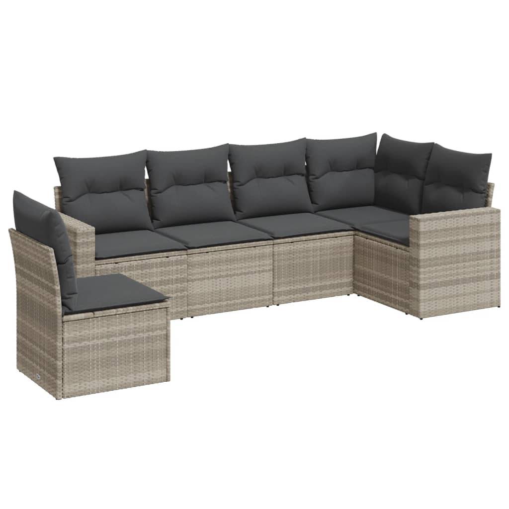 vidaXL 6-tlg. Garten-Sofagarnitur mit Kissen Hellgrau Poly Rattan