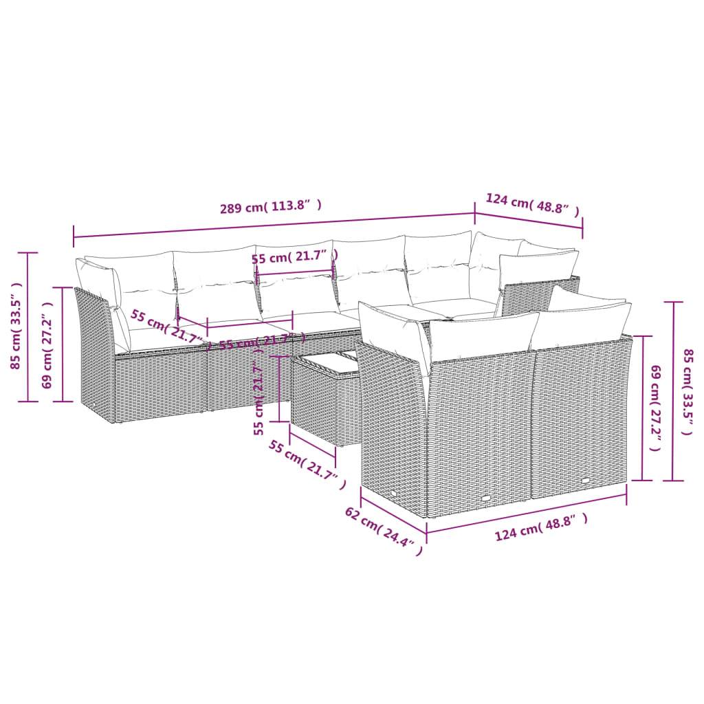 vidaXL 9-tlg. Garten-Sofagarnitur mit Kissen Hellgrau Poly Rattan