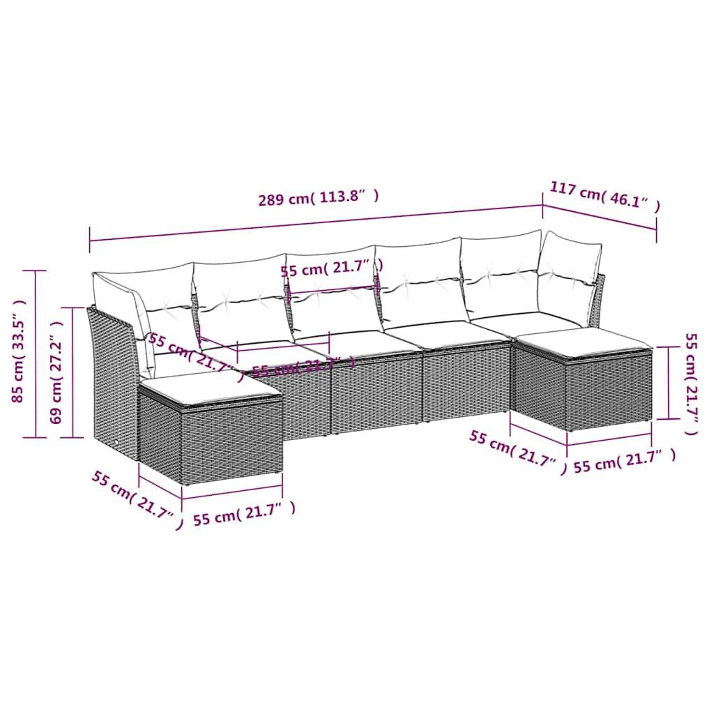 vidaXL 7-tlg. Garten-Sofagarnitur mit Kissen Hellgrau Poly Rattan