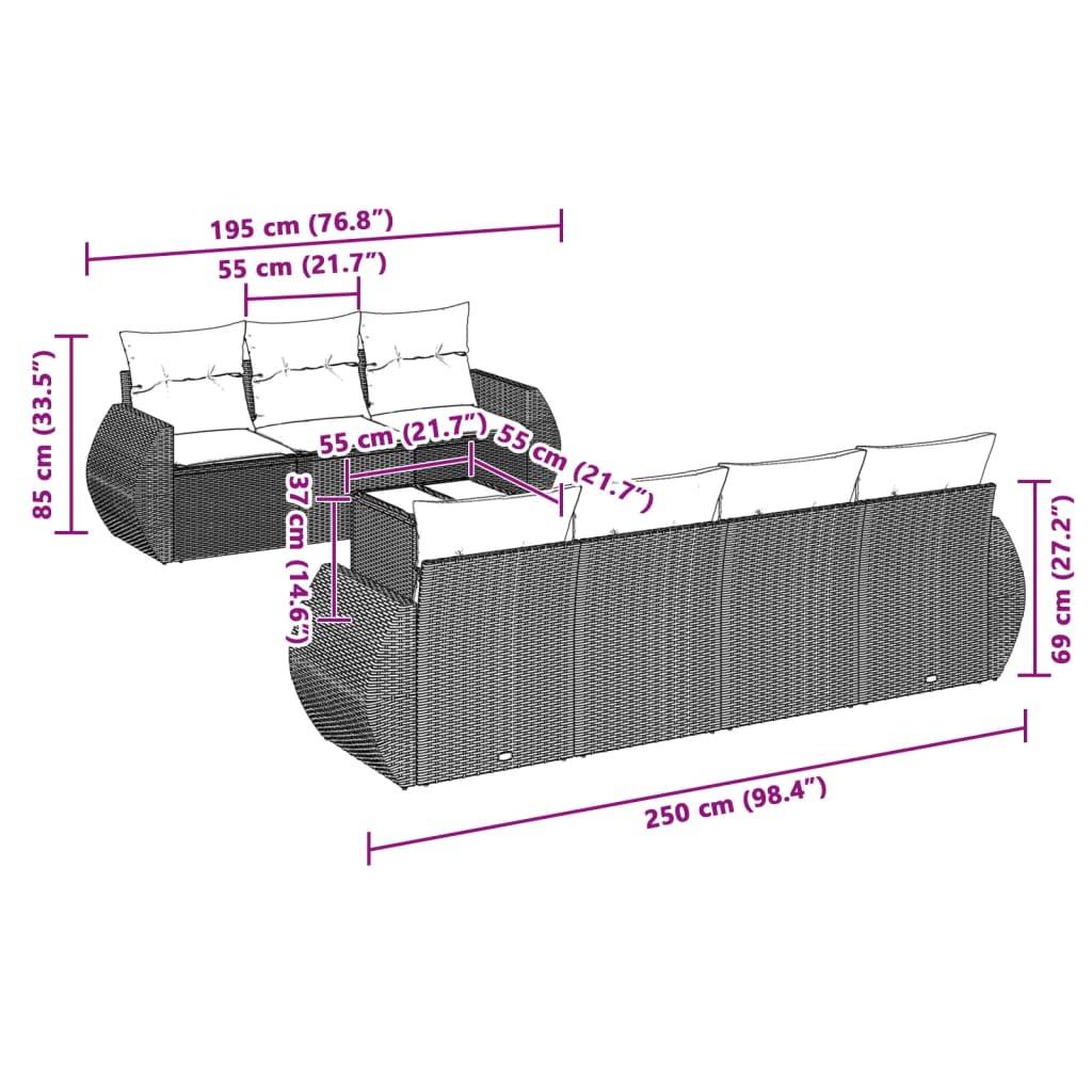vidaXL 8-tlg. Garten-Sofagarnitur mit Kissen Hellgrau Poly Rattan