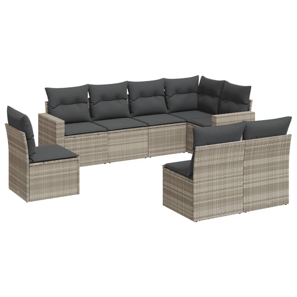 vidaXL 8-tlg. Garten-Sofagarnitur mit Kissen Hellgrau Poly Rattan