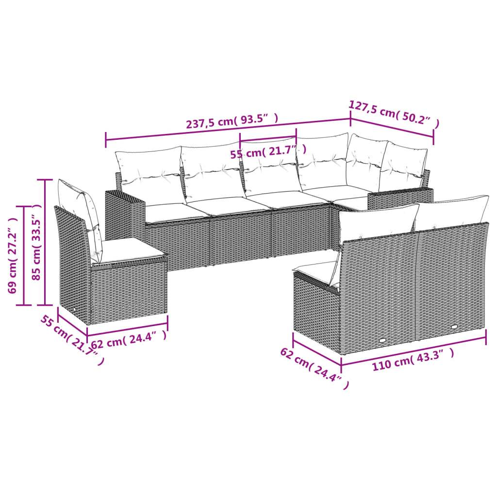 vidaXL 8-tlg. Garten-Sofagarnitur mit Kissen Hellgrau Poly Rattan