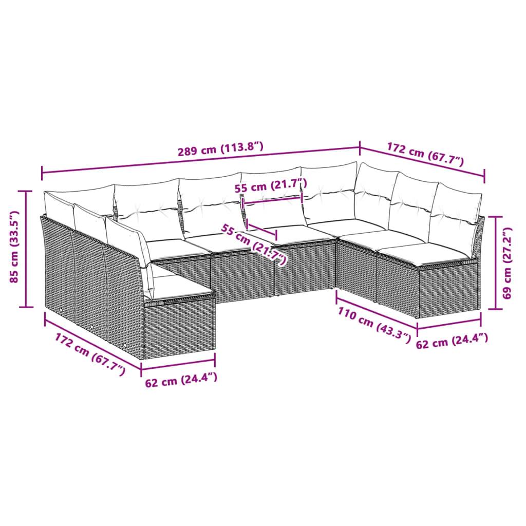 vidaXL 9-tlg. Garten-Sofagarnitur mit Kissen Hellgrau Poly Rattan