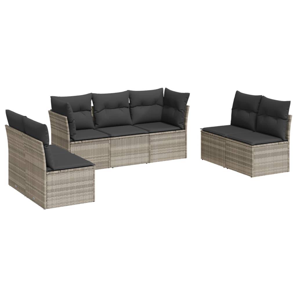 vidaXL 7-tlg. Garten-Sofagarnitur mit Kissen Hellgrau Poly Rattan