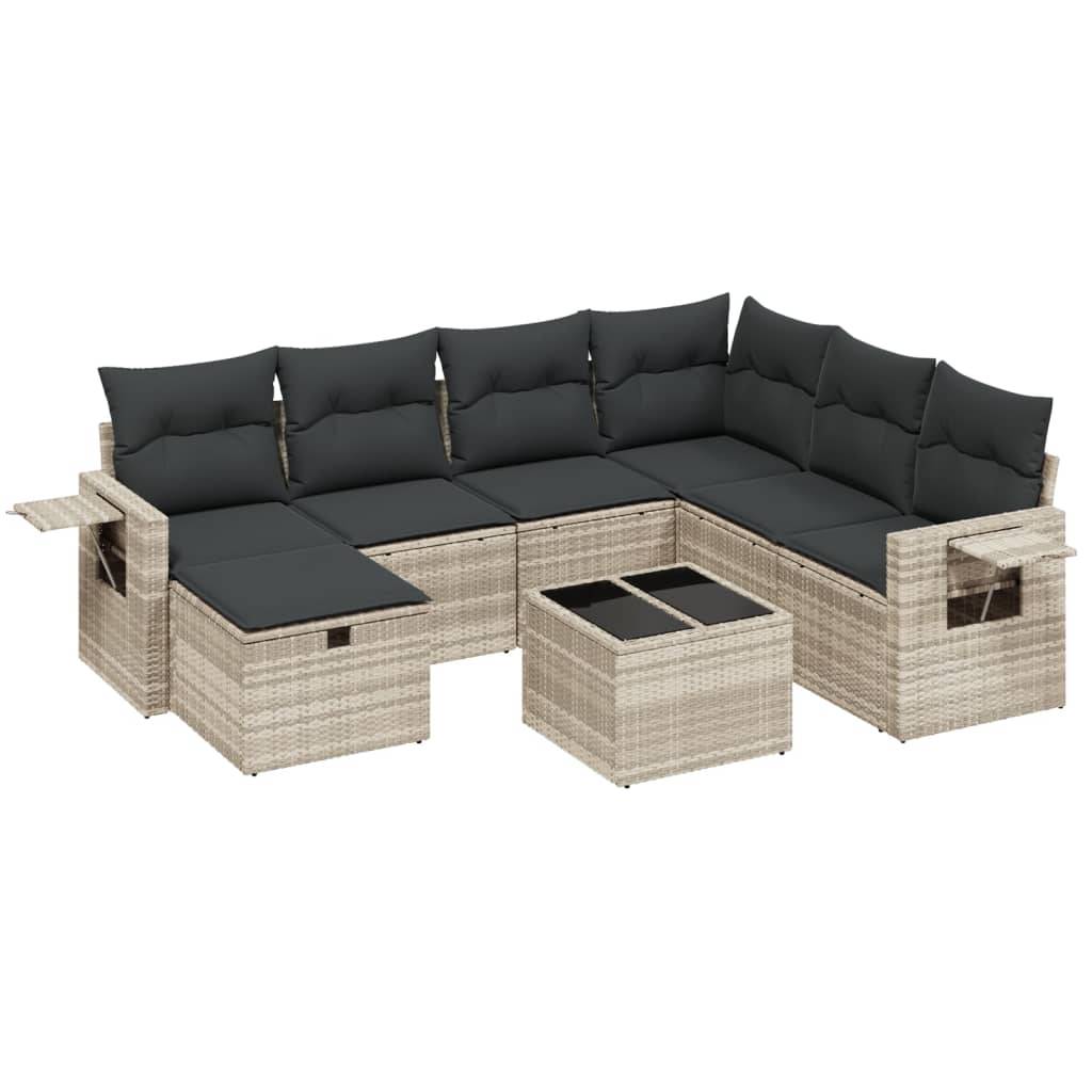 vidaXL 8-tlg. Garten-Sofagarnitur mit Kissen Hellgrau Poly Rattan