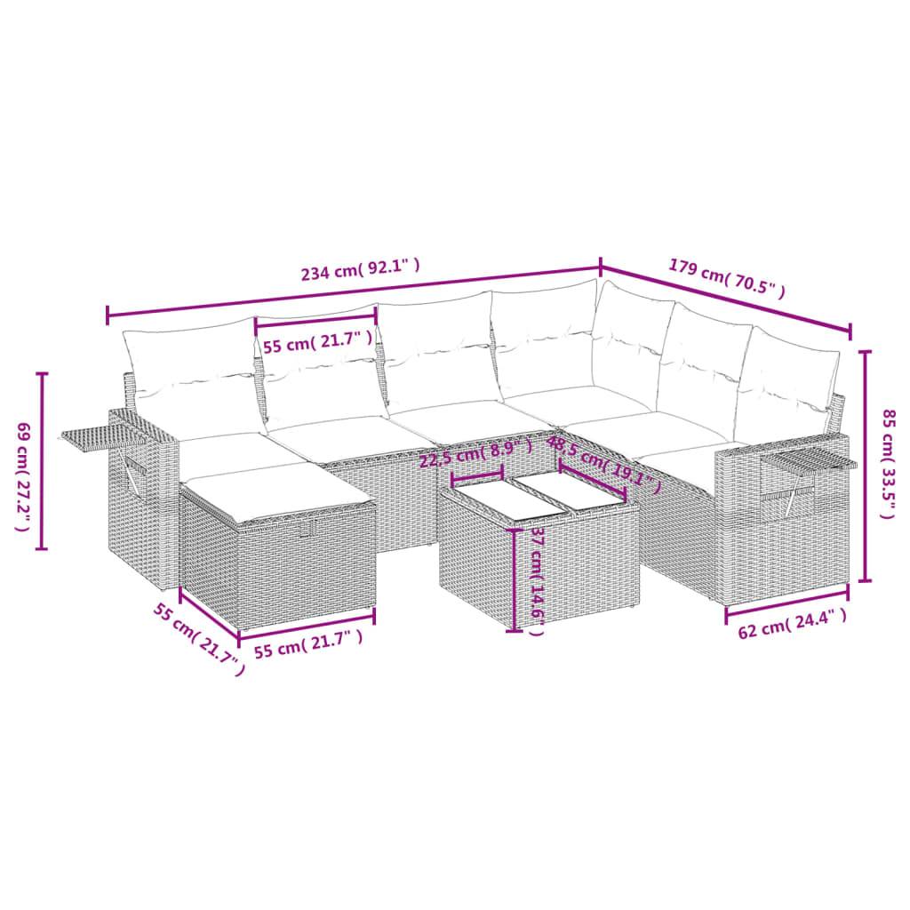 vidaXL 8-tlg. Garten-Sofagarnitur mit Kissen Hellgrau Poly Rattan