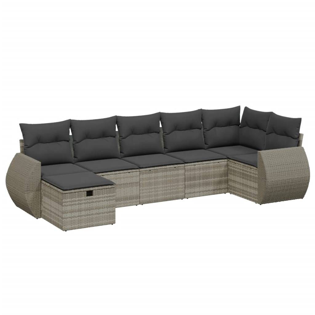 vidaXL 7-tlg. Garten-Sofagarnitur mit Kissen Hellgrau Poly Rattan
