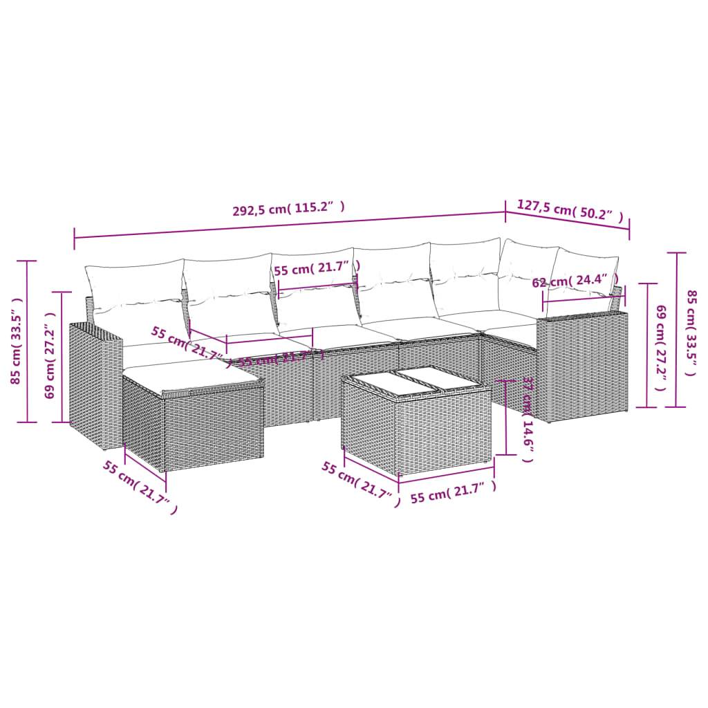 vidaXL 8-tlg. Garten-Sofagarnitur mit Kissen Beige Poly Rattan