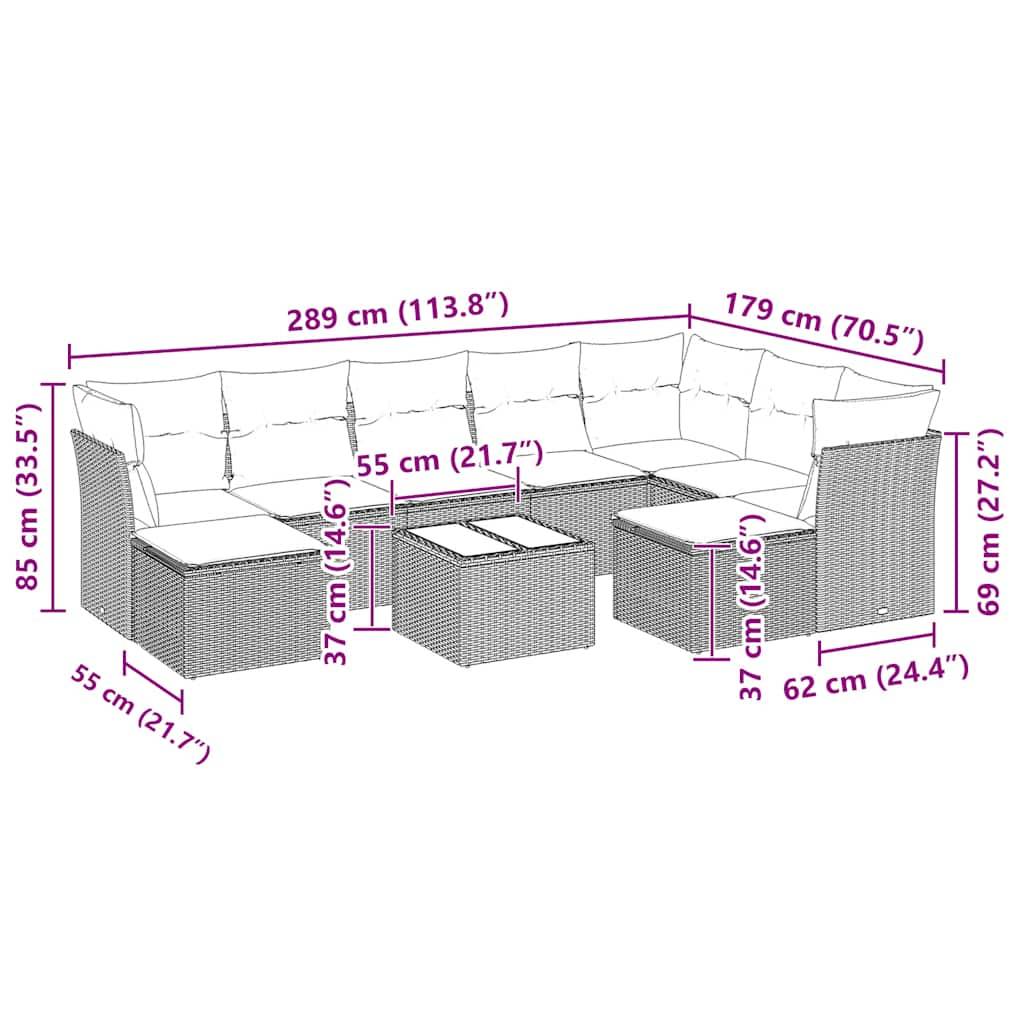 vidaXL 10-tlg. Garten-Sofagarnitur mit Kissen Hellgrau Poly Rattan
