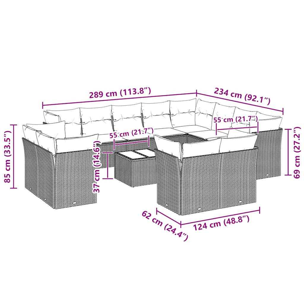 vidaXL 13-tlg. Garten-Sofagarnitur mit Kissen Hellgrau Poly Rattan