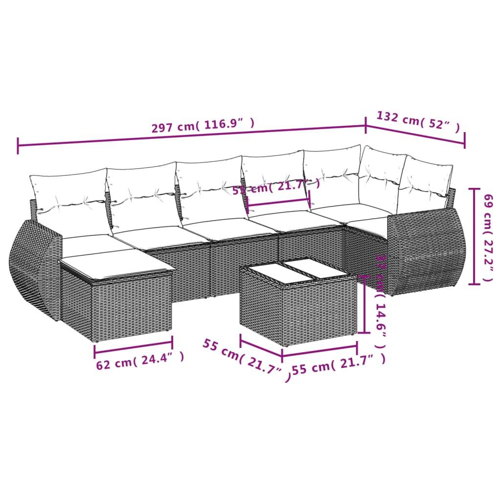 vidaXL 8-teiliges Gartensofa-Set mit Kissen, braun, Polyrattan