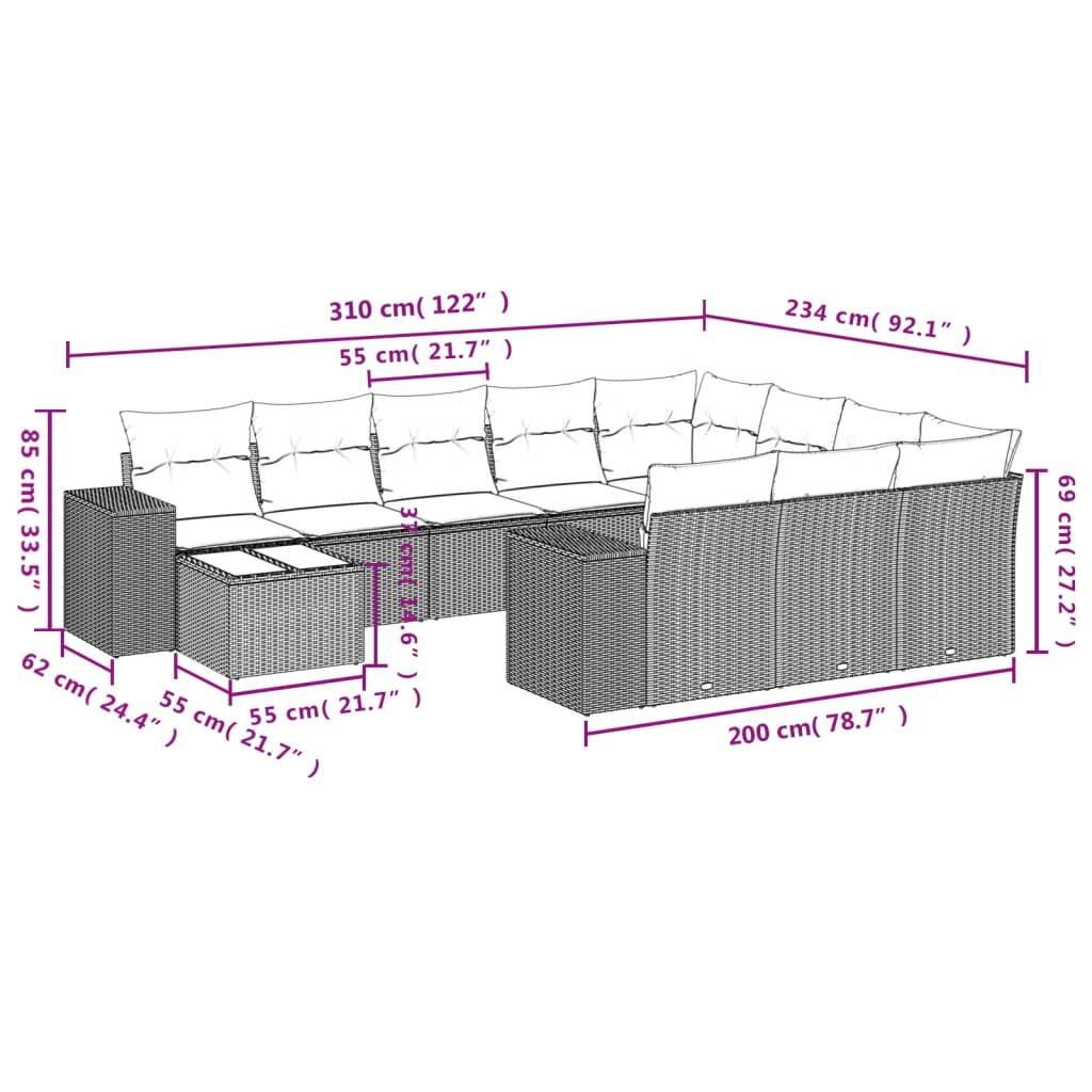 vidaXL 11-tlg. Garten-Sofagarnitur mit Kissen Grau Poly Rattan