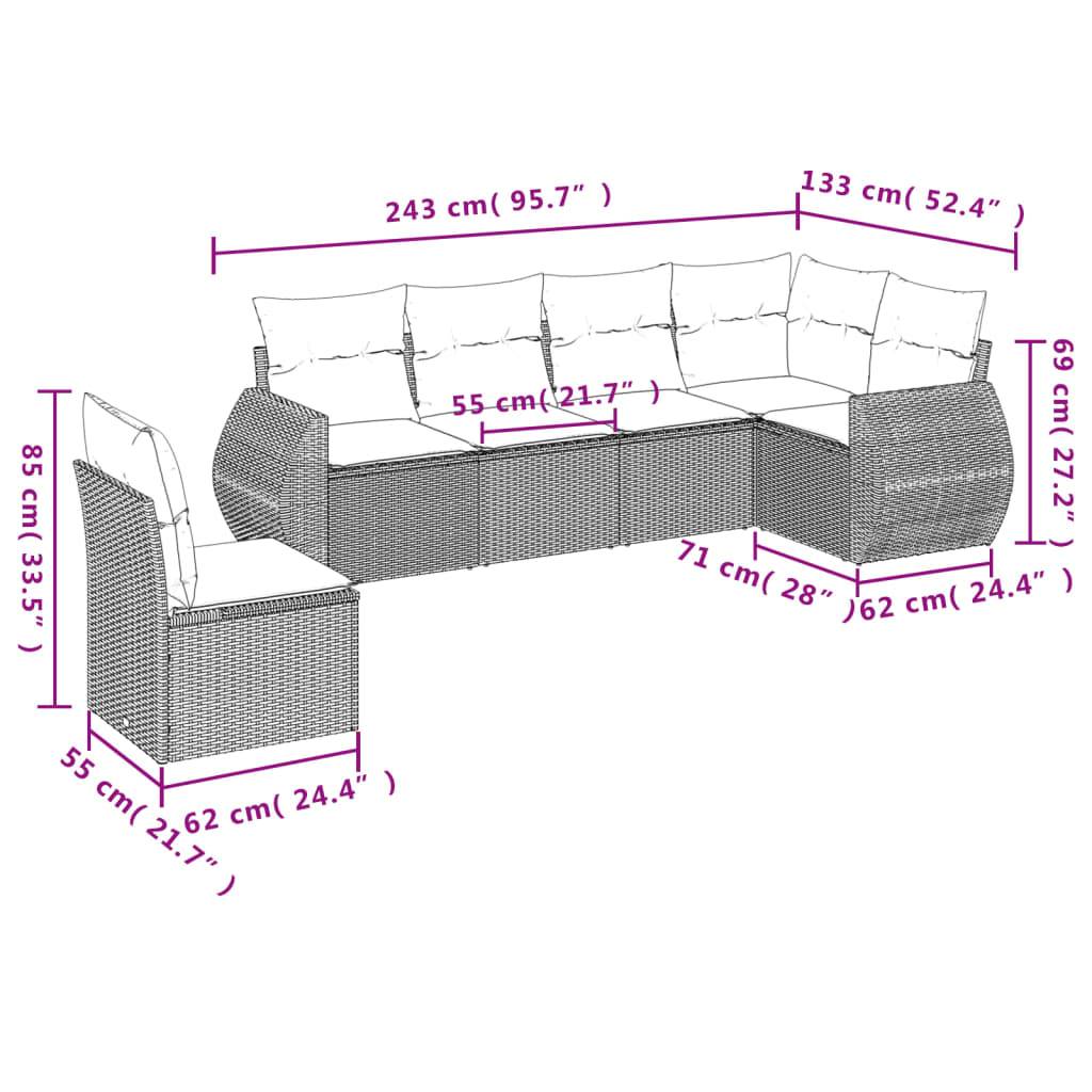 vidaXL 6-tlg. Garten-Sofagarnitur mit Kissen Hellgrau Poly Rattan