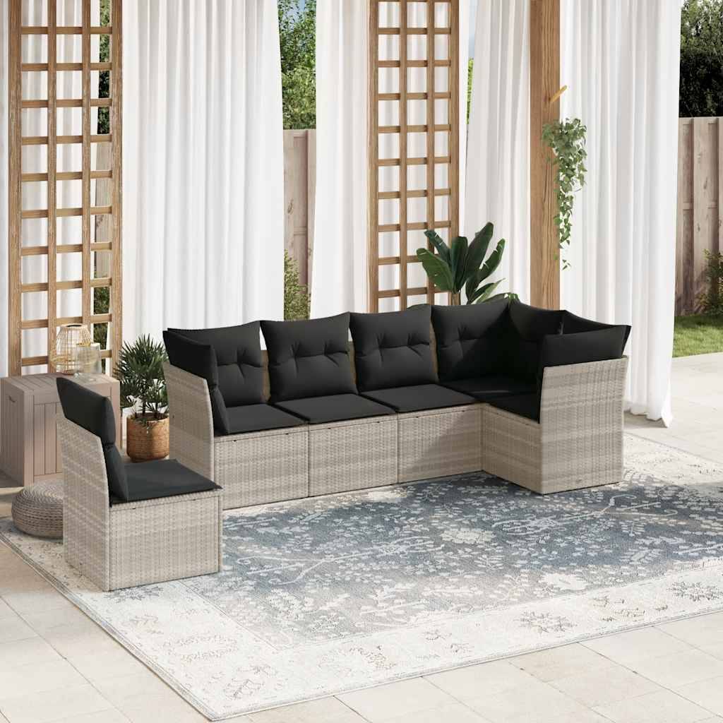 vidaXL 6-tlg. Garten-Sofagarnitur mit Kissen Hellgrau Poly Rattan