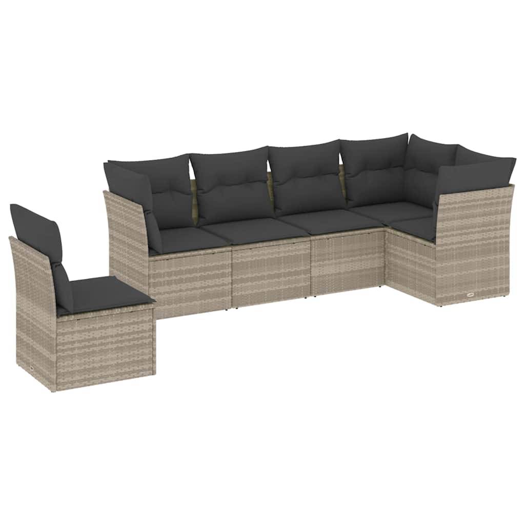vidaXL 6-tlg. Garten-Sofagarnitur mit Kissen Hellgrau Poly Rattan
