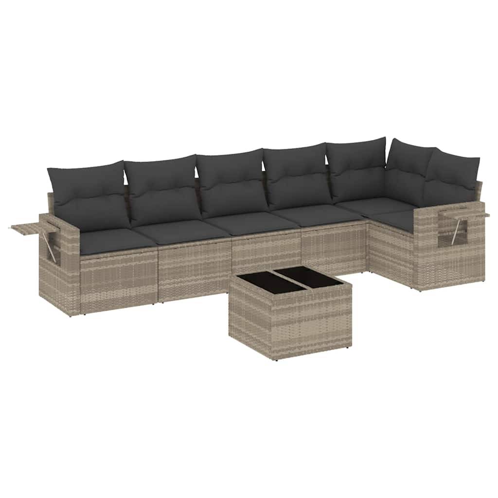 vidaXL 7-tlg. Garten-Sofagarnitur mit Kissen Hellgrau Poly Rattan