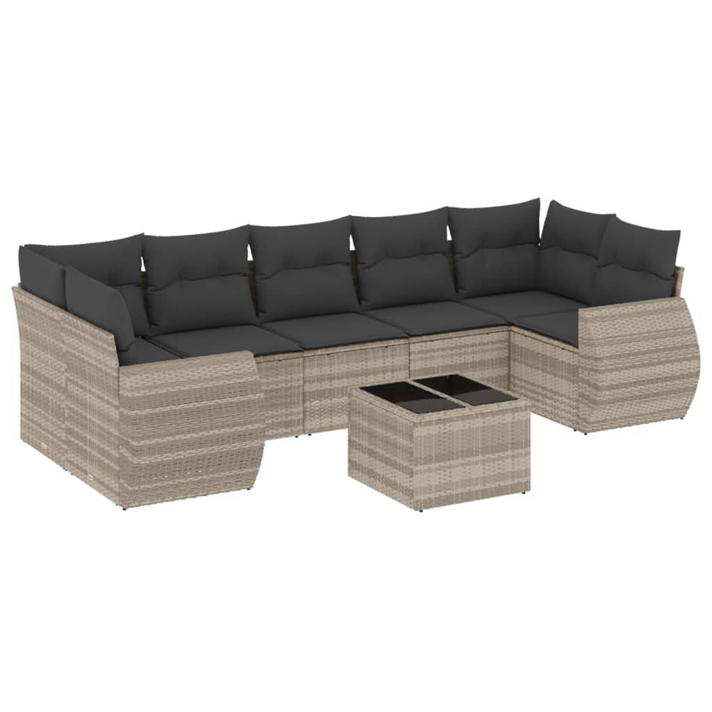 vidaXL 8-tlg. Garten-Sofagarnitur mit Kissen Hellgrau Poly Rattan