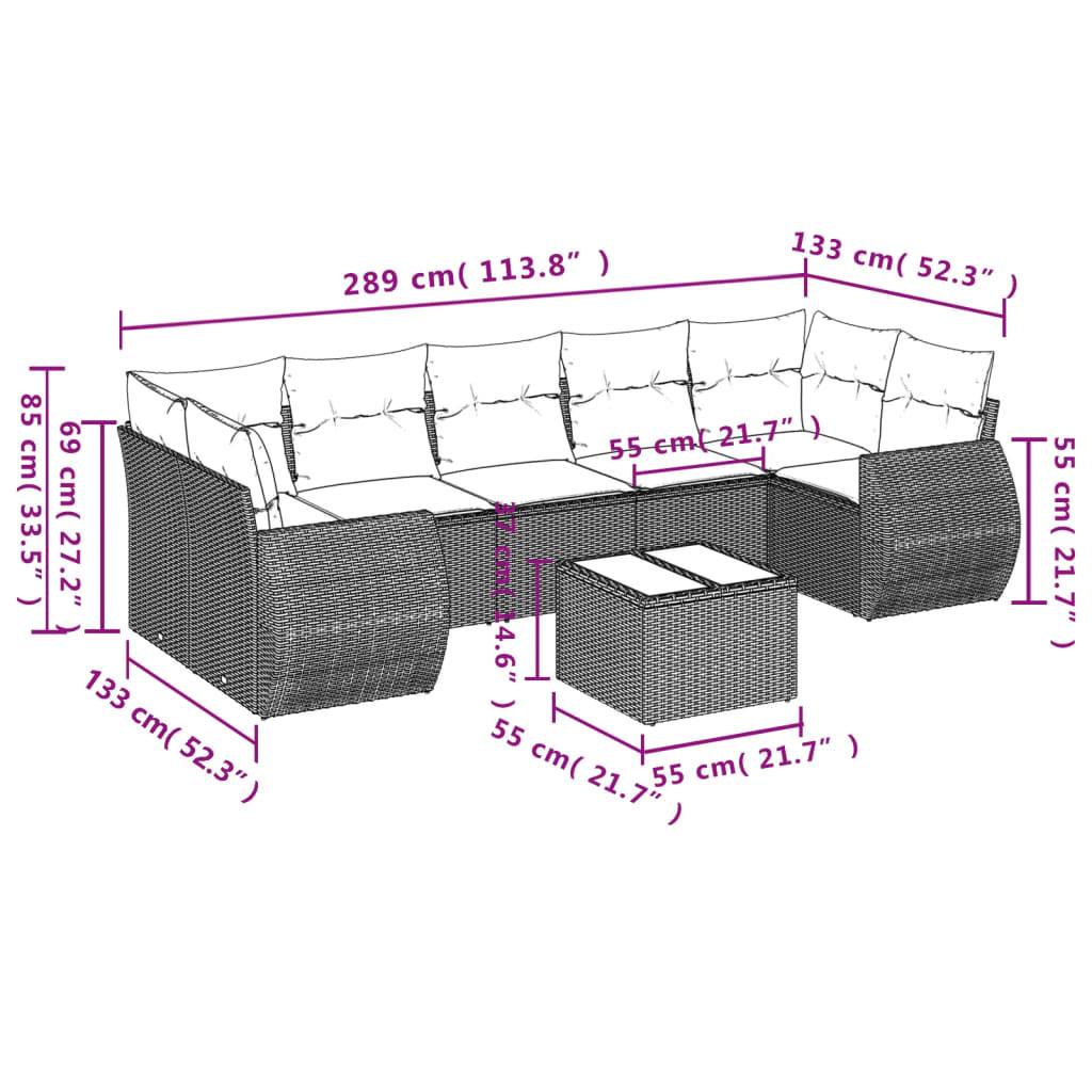 vidaXL 8-tlg. Garten-Sofagarnitur mit Kissen Braun Poly Rattan