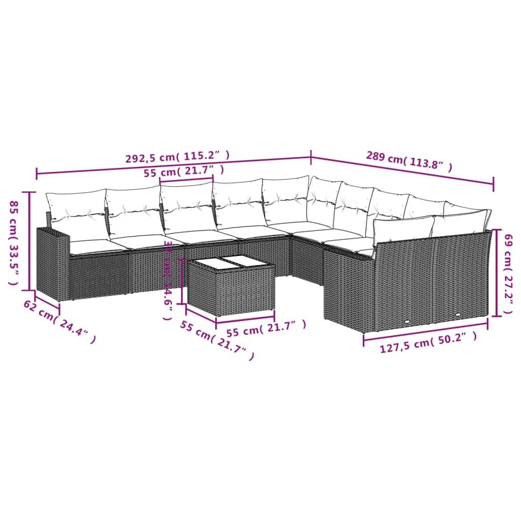 vidaXL 11-tlg. Garten-Sofagarnitur mit Kissen Braun Poly Rattan