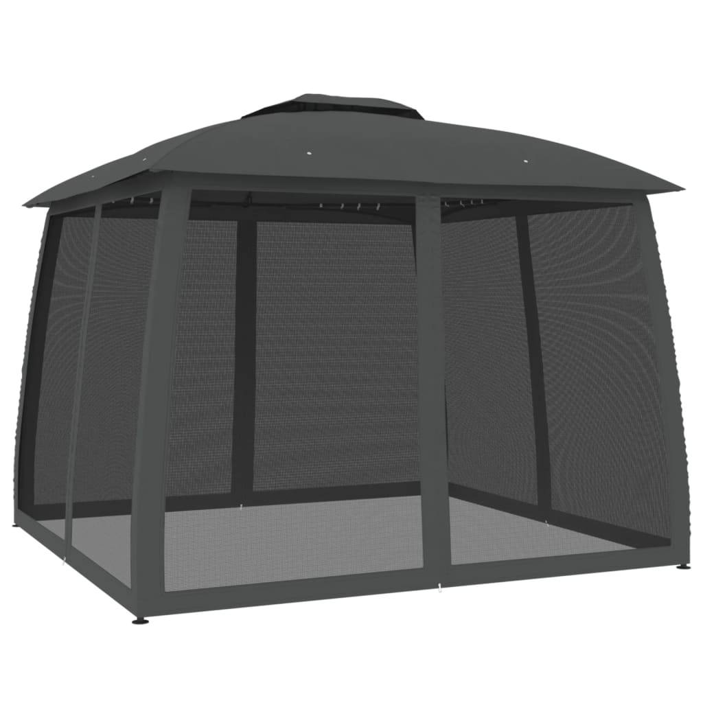 vidaXL Pavillon mit Doppeldach & Netzwänden Anthrazit 2,93x2,93m Stahl