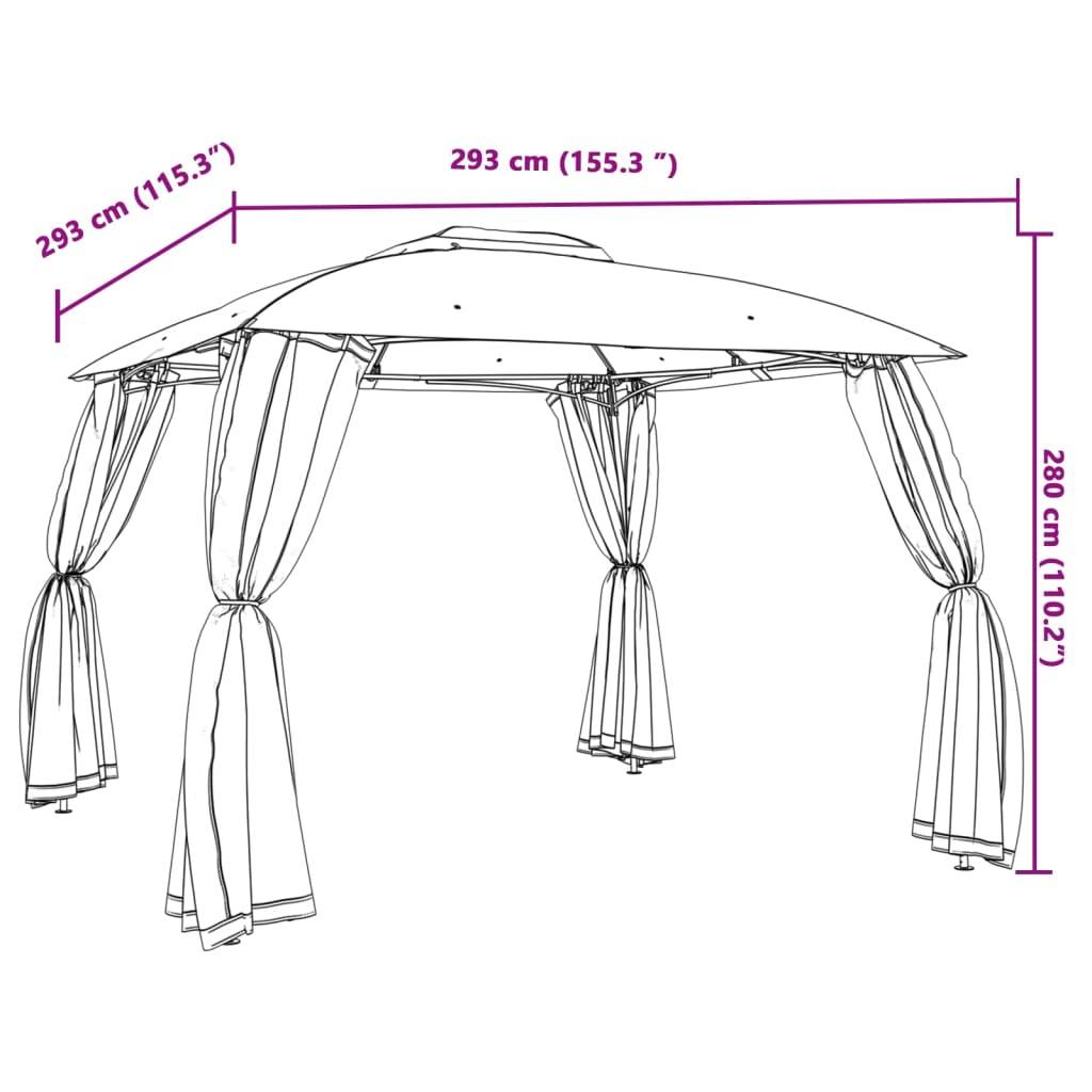 vidaXL Pavillon mit Doppeldach & Netzwänden Anthrazit 2,93x2,93m Stahl