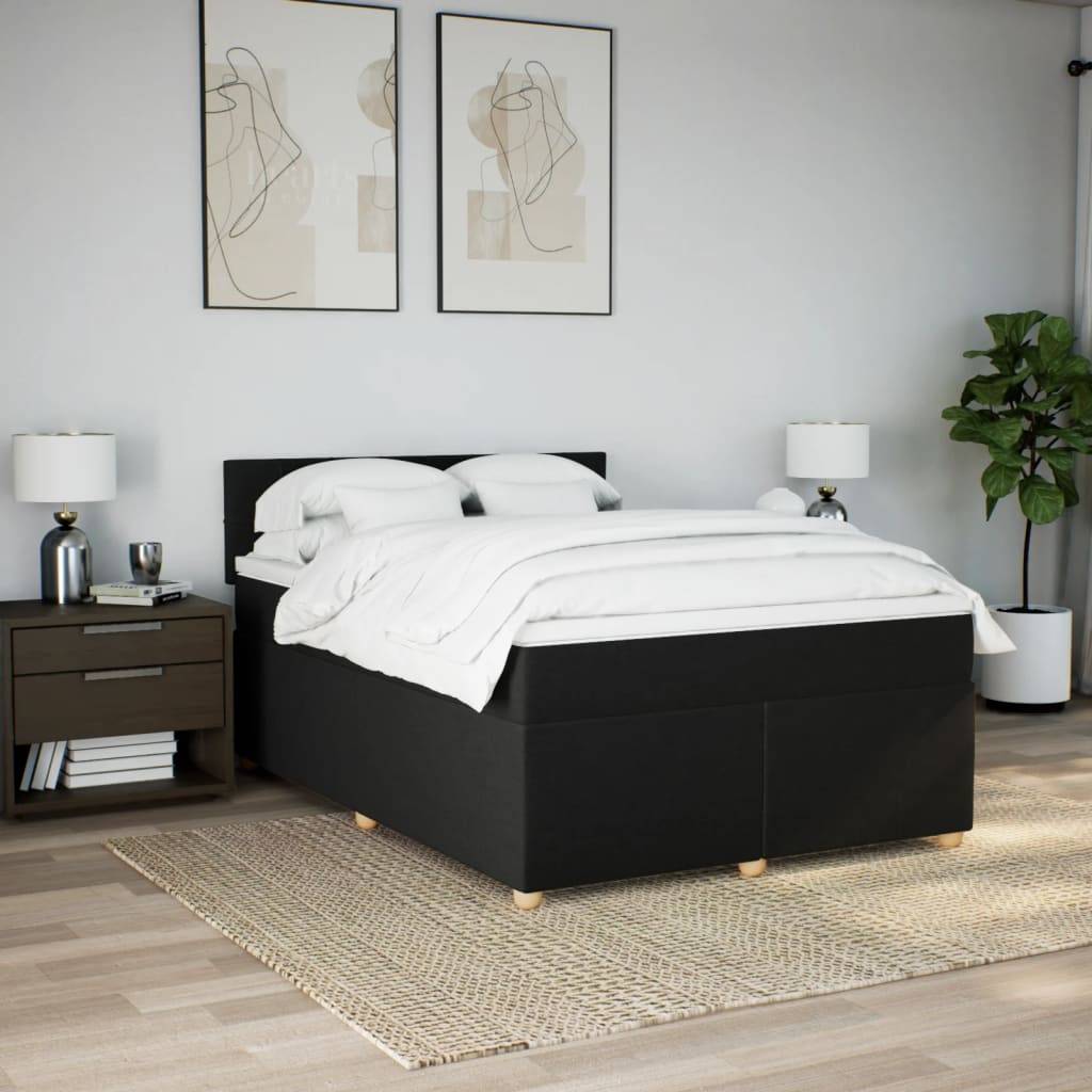 vidaXL Boxspringbett mit Matratze Schwarz 140x200 cm Stoff