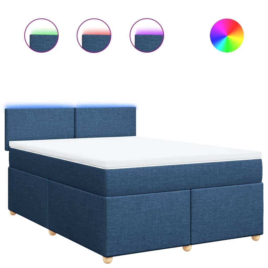 vidaXL Boxspringbett mit Matratze Blau 160x200 cm Stoff