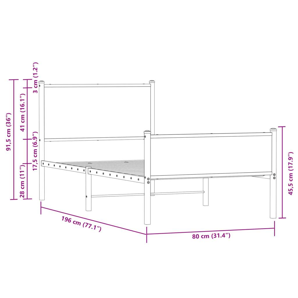 vidaXL Metallbett ohne Matratze Sonoma-Eiche 75x190 cm