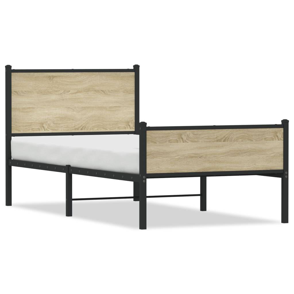 vidaXL Metallbett ohne Matratze Sonoma-Eiche 75x190 cm