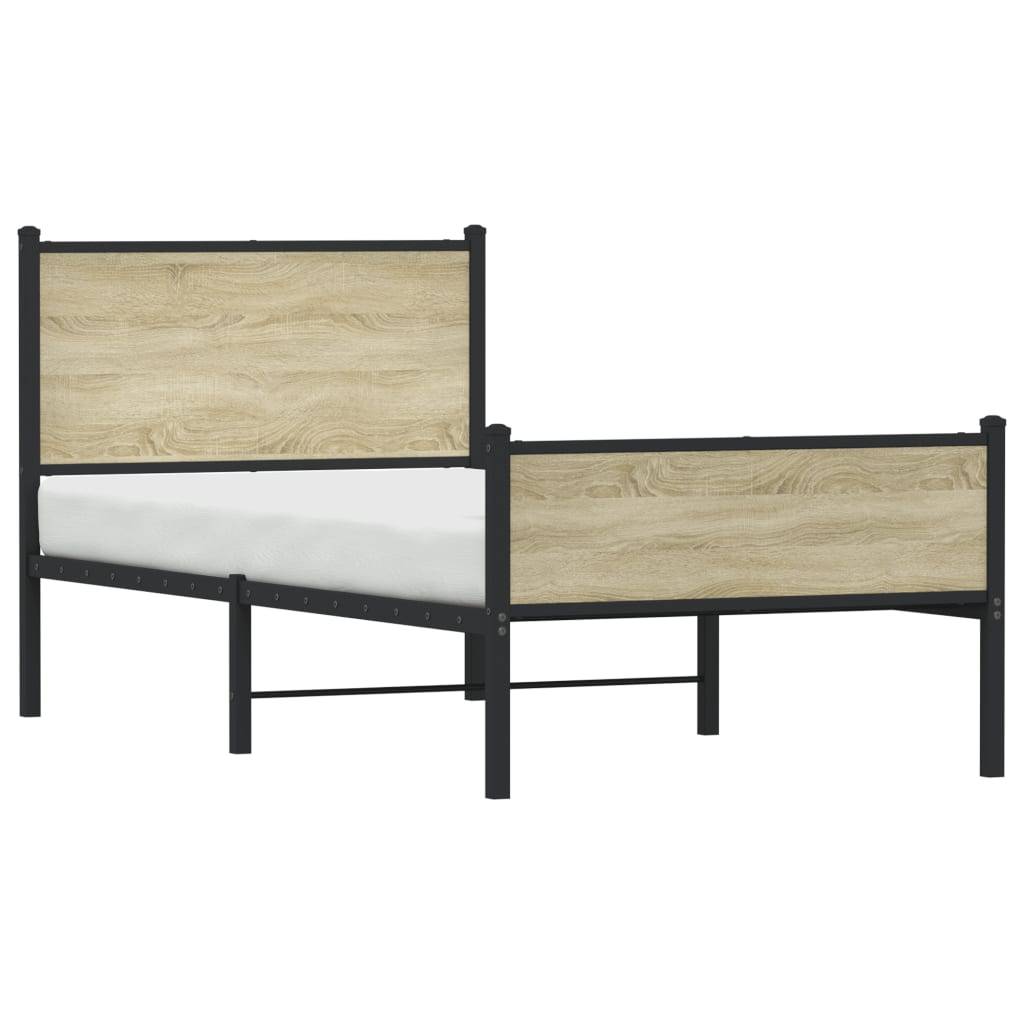 vidaXL Metallbett ohne Matratze Sonoma-Eiche 75x190 cm