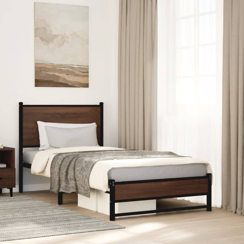 vidaXL Metallbett ohne Matratze Braun Eichen-Optik 80x200 cm