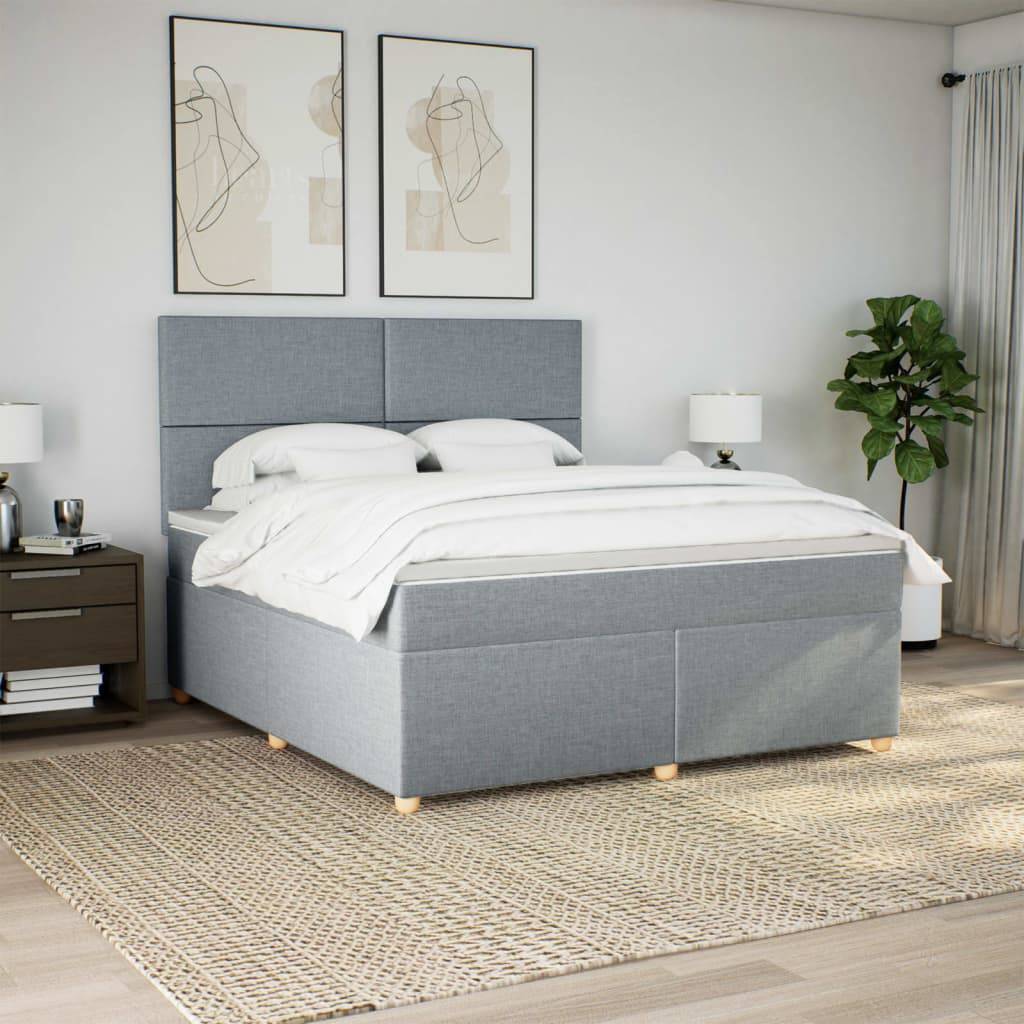 vidaXL Boxspringbett mit Matratze Hellgrau 180x200 cm Stoff