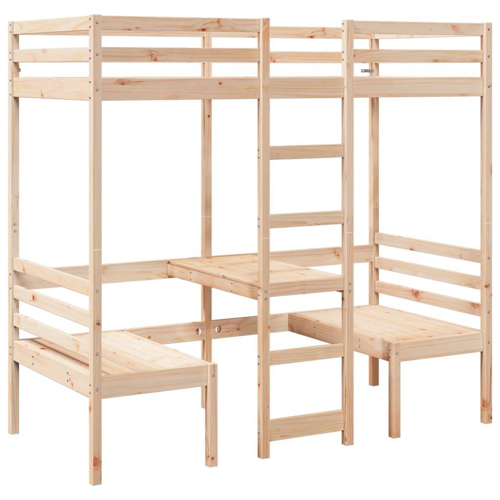 vidaXL Hochbett mit Schreibtisch & Stühlen 90x190 cm Massivholz Kiefer