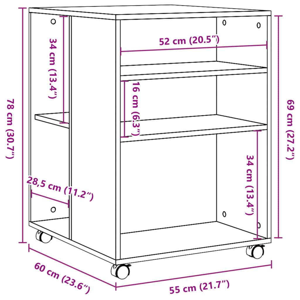 vidaXL Beistelltisch mit Rollen Räuchereiche 55x60x78 cm Holzwerkstoff