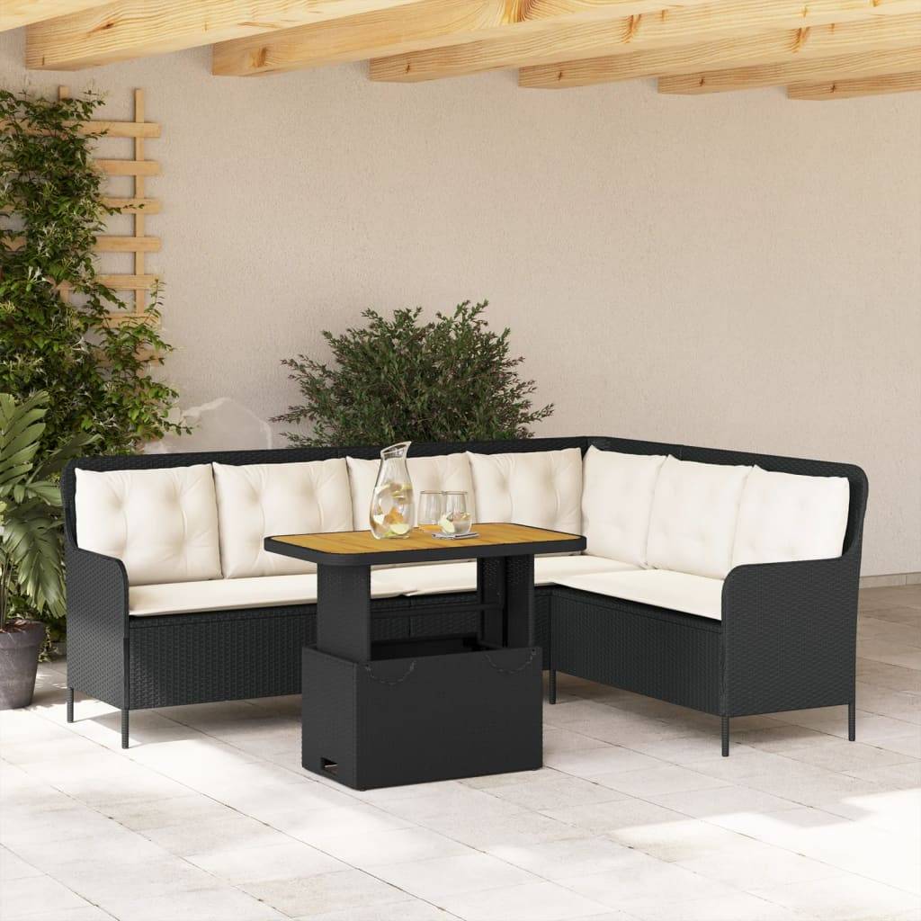 vidaXL 2-tlg. Garten-Sofagarnitur mit Auflagen Schwarz Poly Rattan