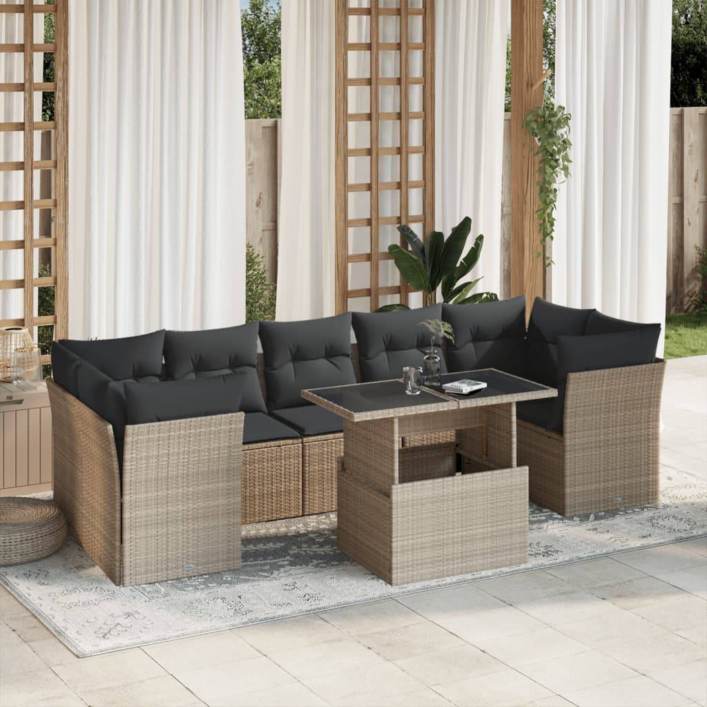 vidaXL 8-tlg. Garten-Sofagarnitur mit Kissen Hellgrau Poly Rattan