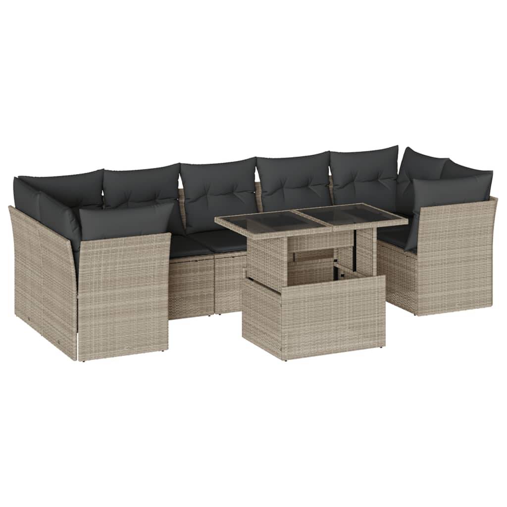 vidaXL 8-tlg. Garten-Sofagarnitur mit Kissen Hellgrau Poly Rattan