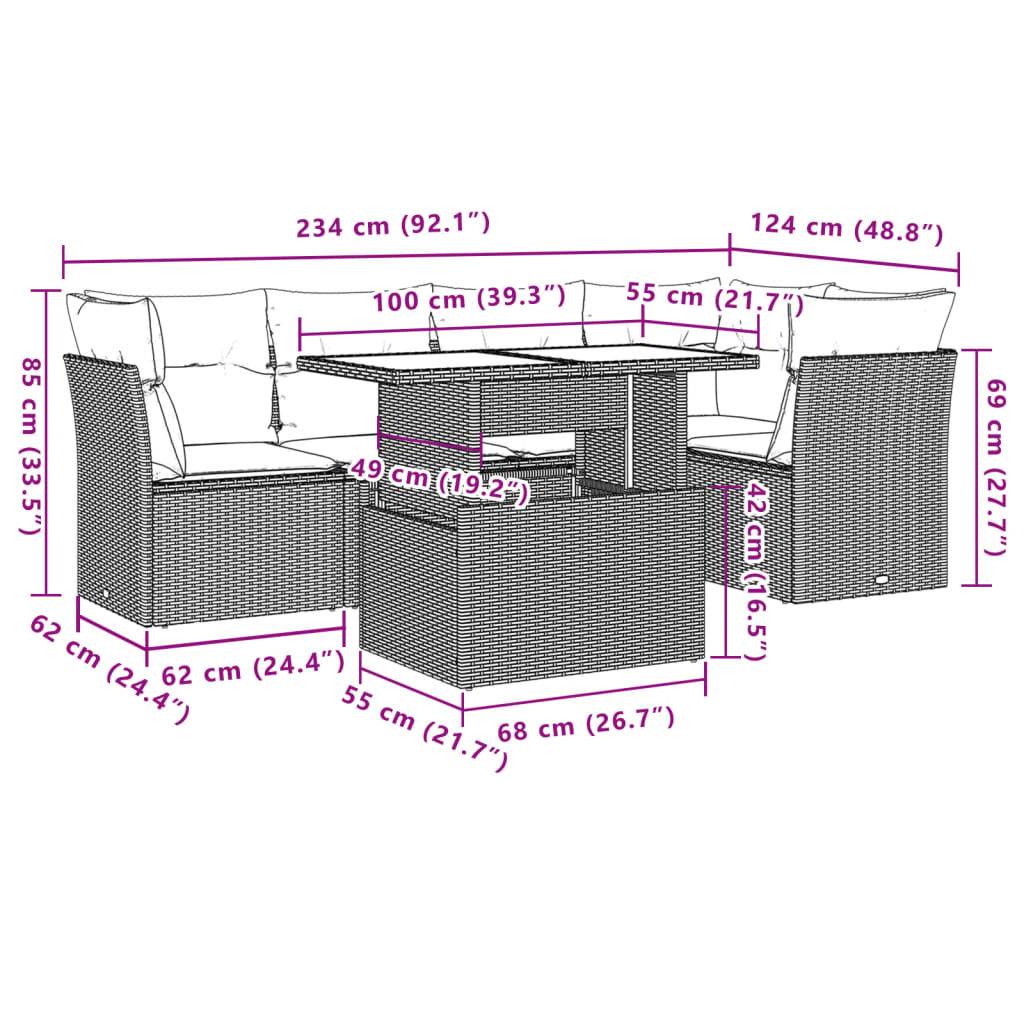 vidaXL 6-teiliges Gartensofa-Set mit Kissen, braun, Polyrattan