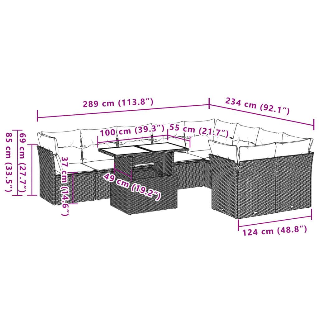 vidaXL 10-teiliges Gartensofa-Set mit Kissen, grau, Polyrattan