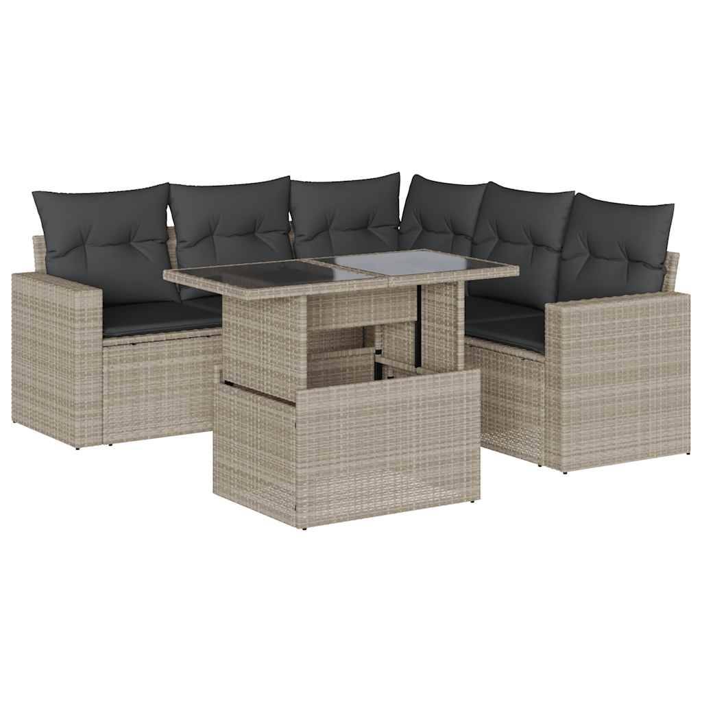 vidaXL 6-tlg. Garten-Sofagarnitur mit Kissen Hellgrau Poly Rattan