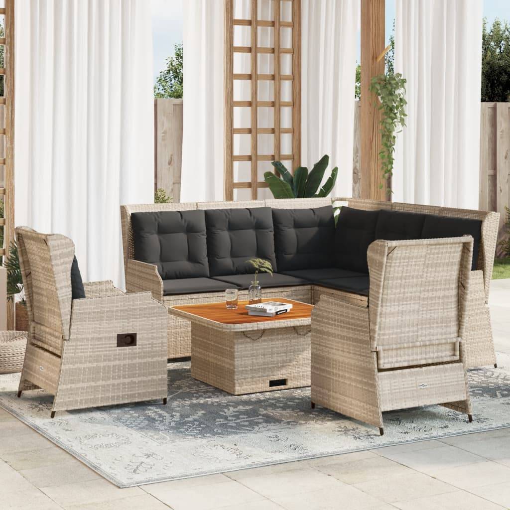vidaXL 5-tlg. Garten-Lounge-Set mit Kissen Hellgrau Poly Rattan