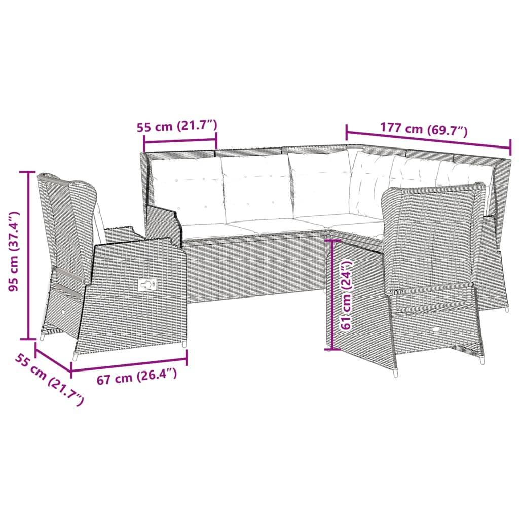 vidaXL 5-tlg. Garten-Lounge-Set mit Kissen Hellgrau Poly Rattan