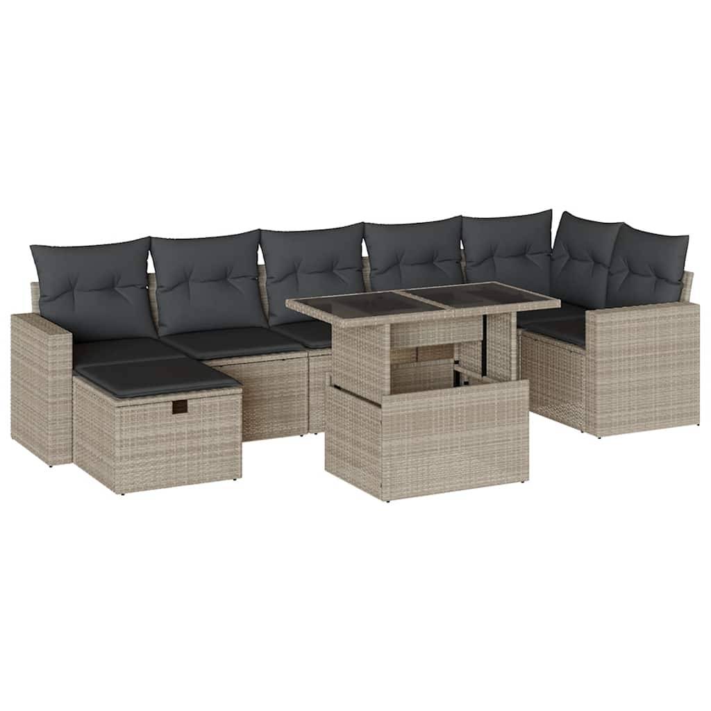 vidaXL 8-tlg. Garten-Sofagarnitur mit Kissen Hellgrau Poly Rattan