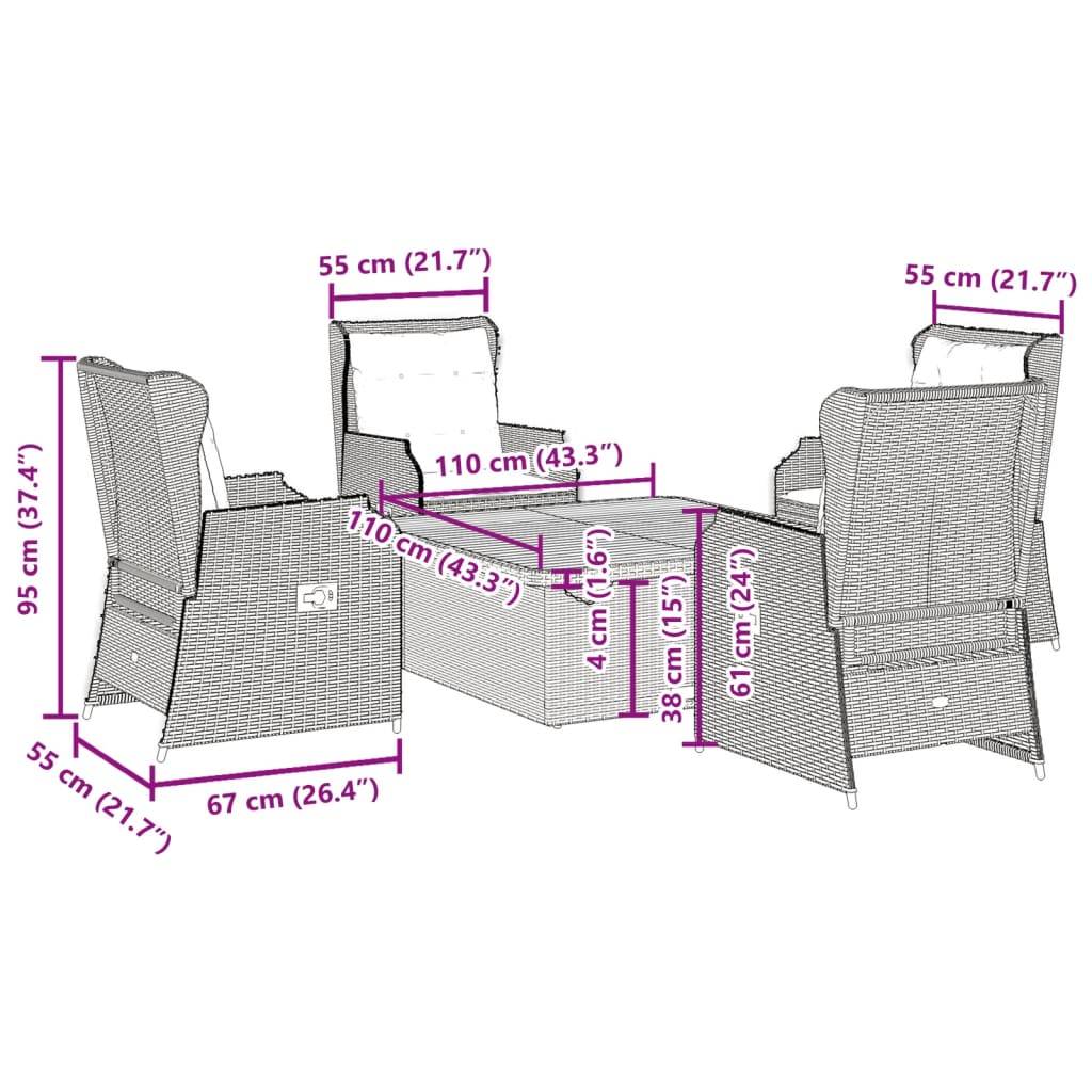 vidaXL 5-tlg. Garten-Lounge-Set mit Kissen Schwarz Poly Rattan