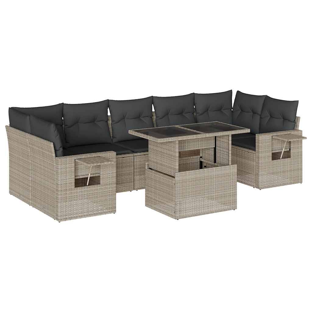 vidaXL 8-tlg. Garten-Sofagarnitur mit Kissen Hellgrau Poly Rattan
