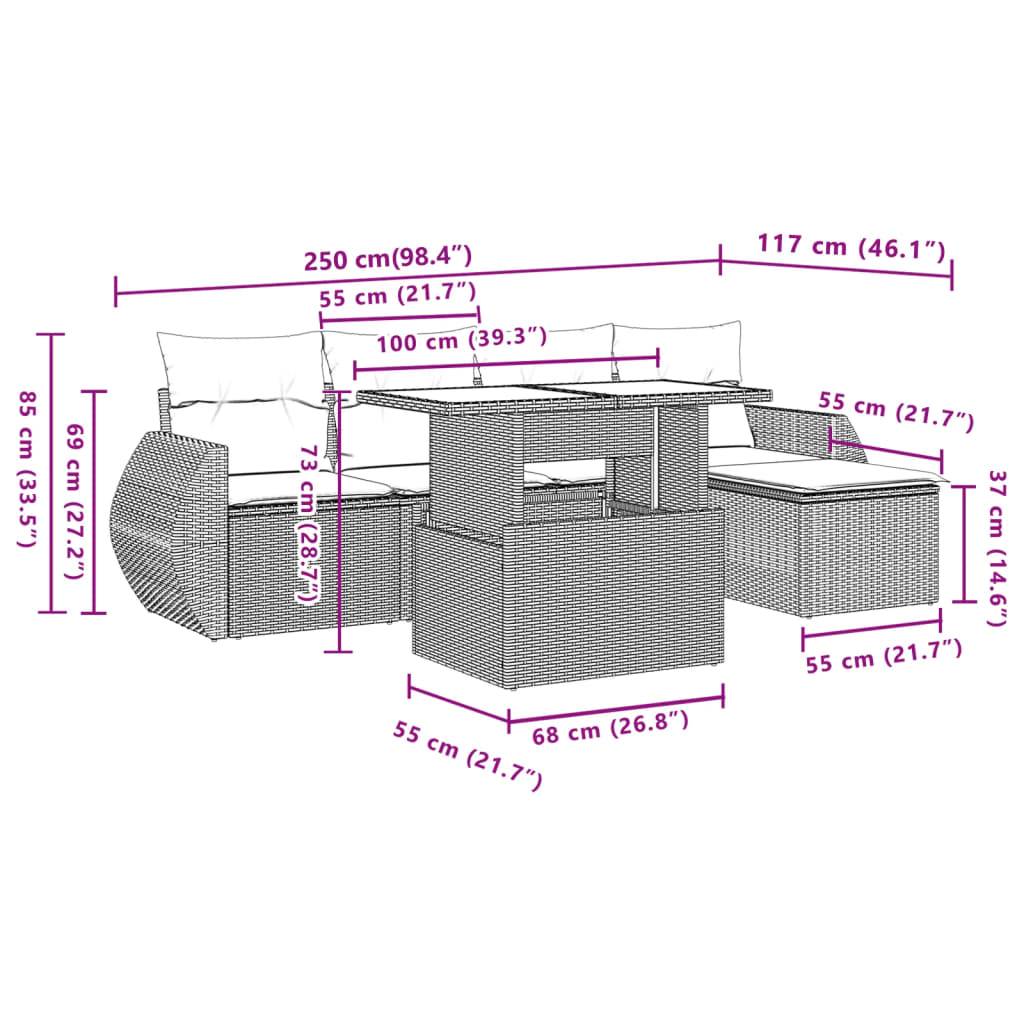 vidaXL 6-tlg. Garten-Sofagarnitur mit Kissen Braun Poly Rattan