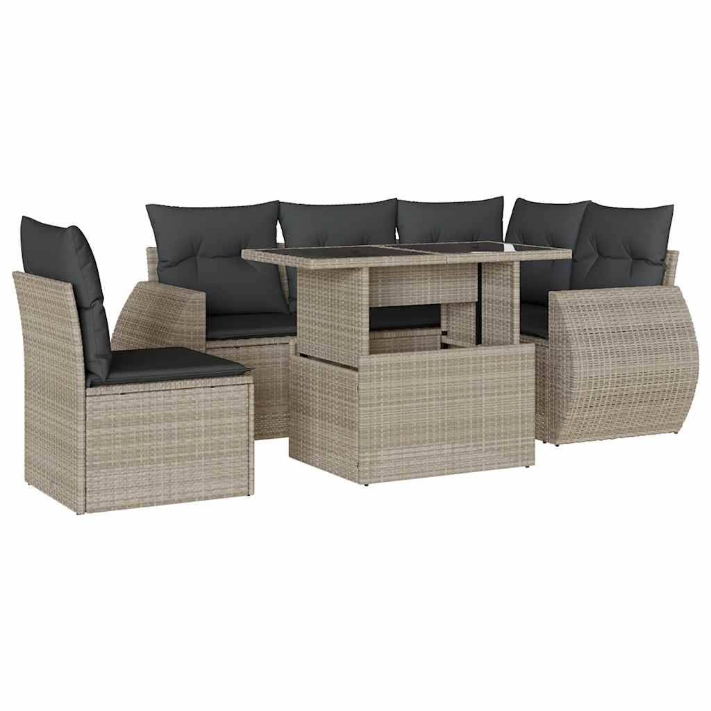vidaXL 6-tlg. Garten-Sofagarnitur mit Kissen Hellgrau Poly Rattan