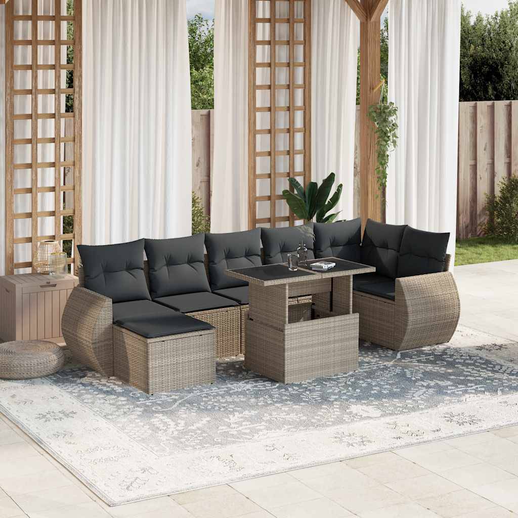 vidaXL 8-tlg. Garten-Sofagarnitur mit Kissen Hellgrau Poly Rattan